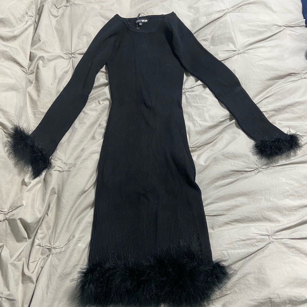 Black Feather-Trimmed Dress